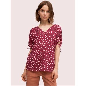 Kate Spade White Mallow Dot Ruched Sleeve Top Size Medium